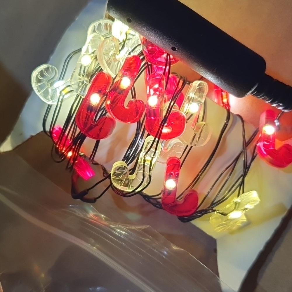 💜 CHRISTMAS Red & white Candy Cane battery operated 8' wire lights w/20 LEDs
